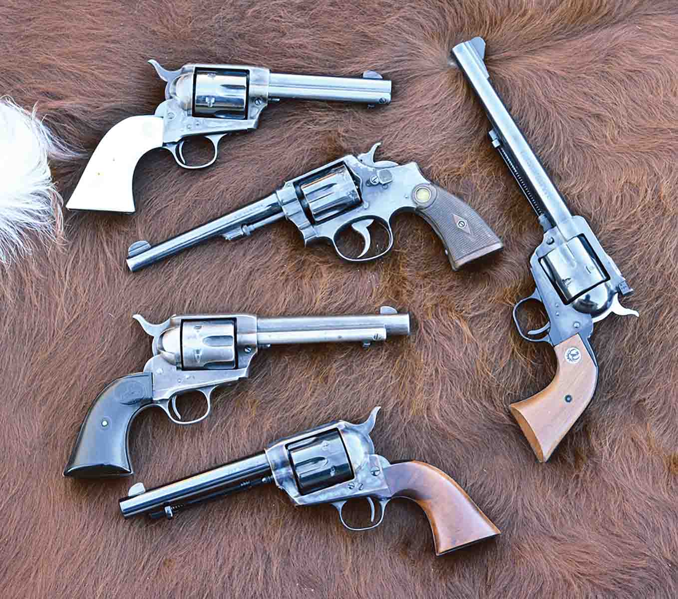 Examples of reference .32-20 sixguns include: (1) a pre-World War II Colt Single Action Army, (2) a Smith & Wesson Hand Ejector K-frame, (3) a Colt Single Action Army shipped to the famous Arizona-based Copper Queen Mine, (4) a USFA SAA pattern with a rare dual cylinder chambered in .327 Federal Magnum and (5) a custom Ruger Blackhawk (old model).